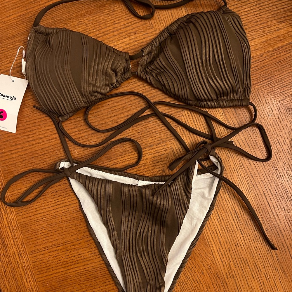 Elegant Brown Bikini Set Large